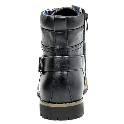 Men's biker ankle boot with laces, side zip and buckle strap
