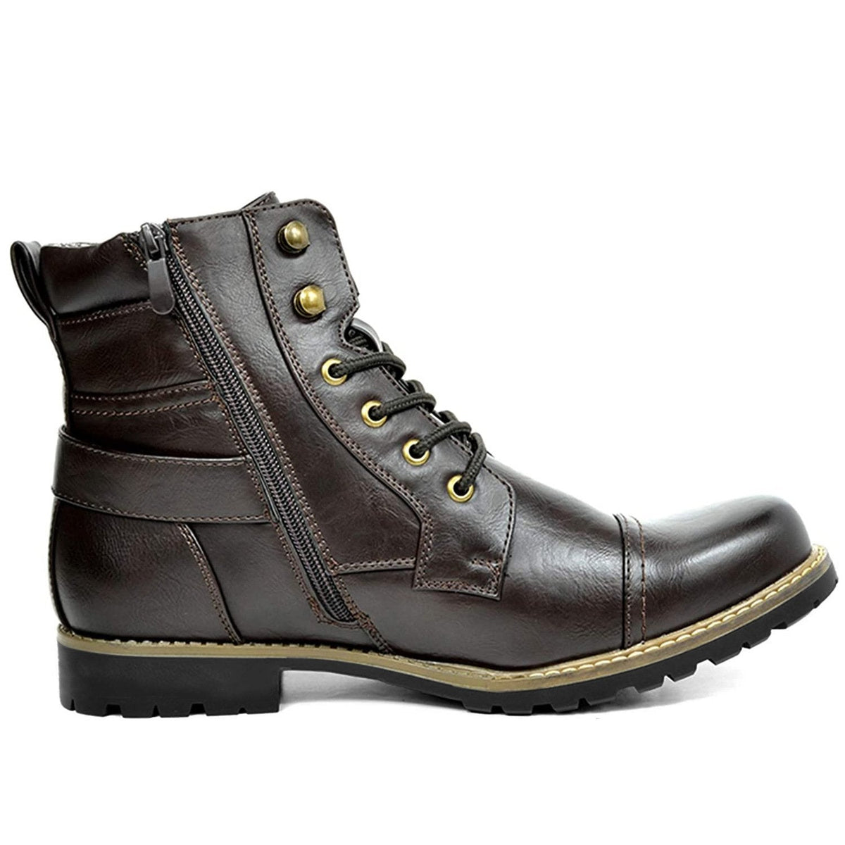 Men's biker ankle boot with laces, side zip and buckle strap