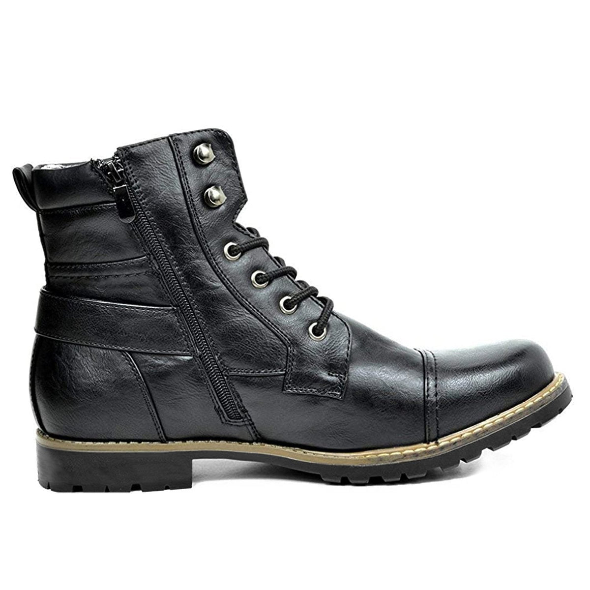 Men's biker ankle boot with laces, side zip and buckle strap