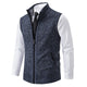 Men's textured sleeveless vest with mock neck, zip front and angled pockets