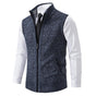Men's textured sleeveless vest with mock neck, zip front and angled pockets