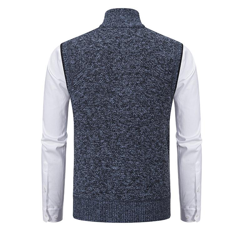 Men's textured sleeveless vest with mock neck, zip front and angled pockets