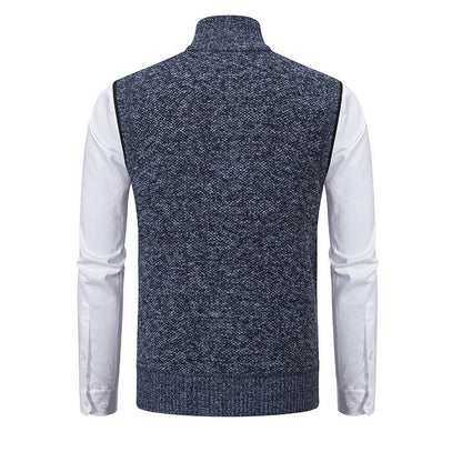 Men's textured sleeveless vest with mock neck, zip front and angled pockets