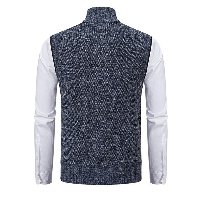 Men's textured sleeveless vest with mock neck, zip front and angled pockets