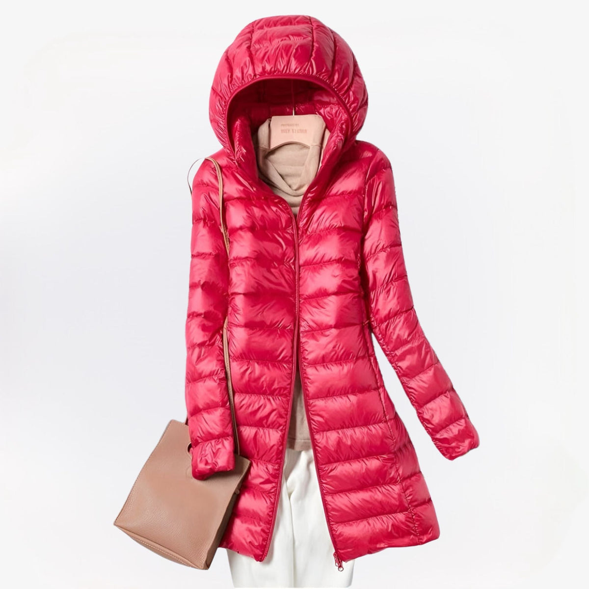 Women's hooded quilted longline puffer jacket with zip front