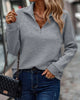 Women's textured quarter-zip sweater with stand collar and long sleeves