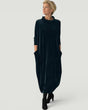 Women's long velvet dress with cowl neckline, three-quarter sleeves and side pockets