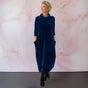 Women's long velvet dress with cowl neckline, three-quarter sleeves and side pockets