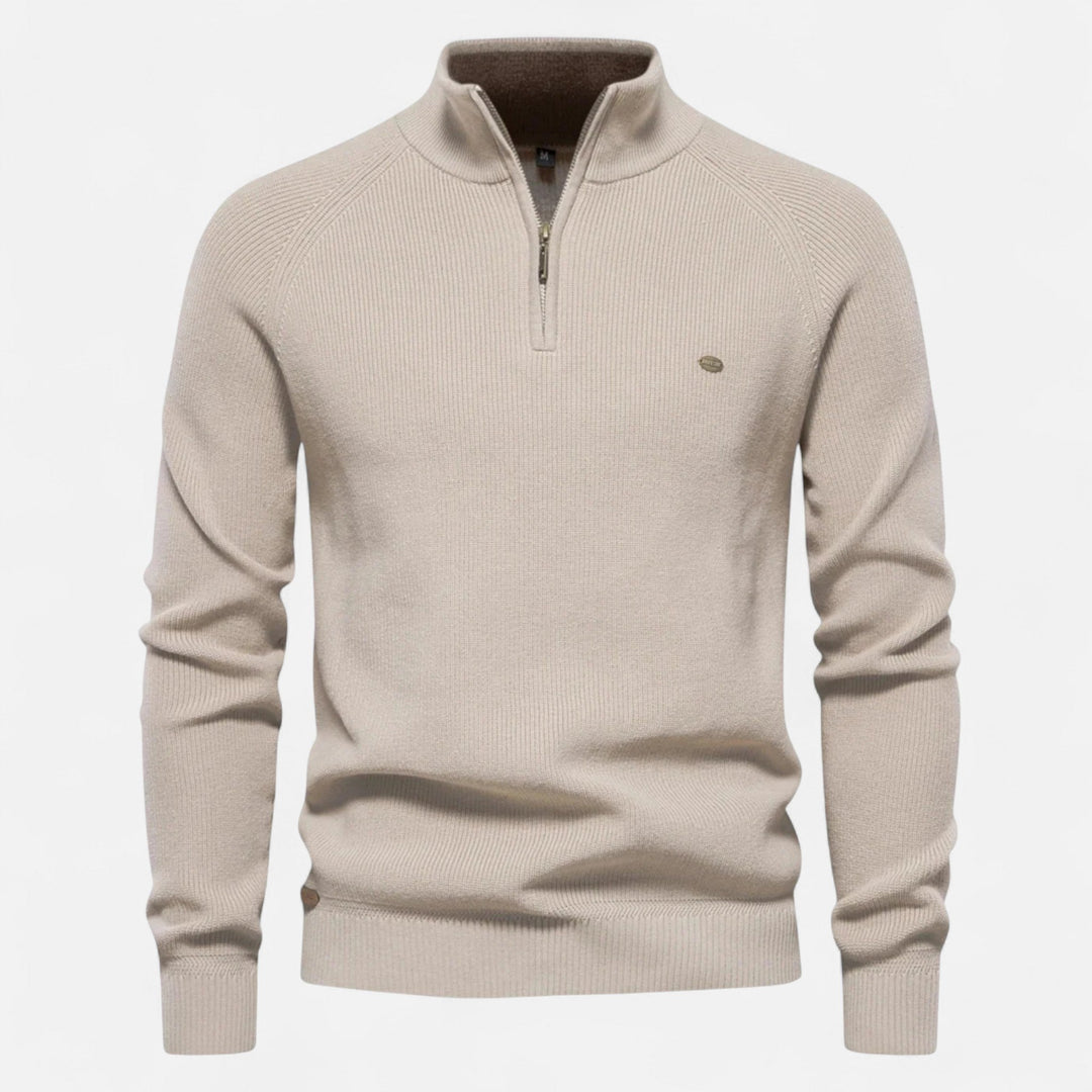 Men's high-neck half-zip sweater with long sleeves