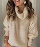 Women's ribbed turtleneck sweater with long sleeves and button cuffs