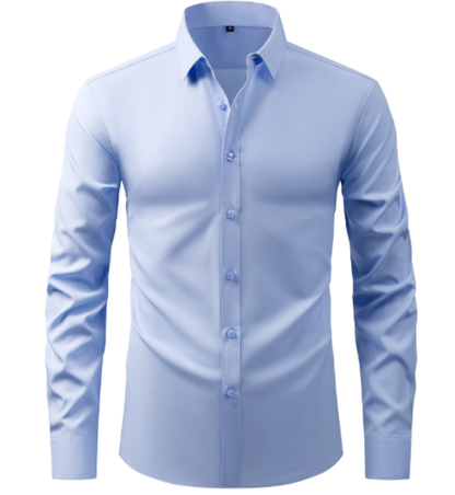 Men's long-sleeve solid shirt with pointed collar and button front