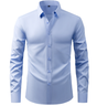 Men's long-sleeve solid shirt with pointed collar and button front