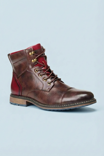 Men's brown lace-up ankle boots with round toes and low heels