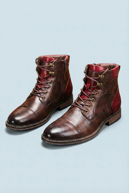 Men's brown lace-up ankle boots with round toes and low heels