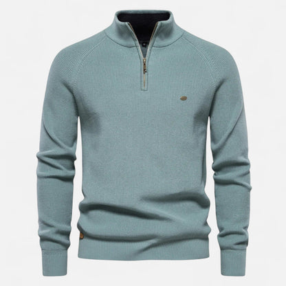 Men's high-neck half-zip sweater with long sleeves
