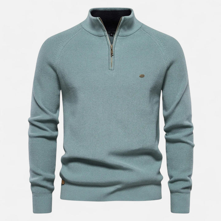 Men's high-neck half-zip sweater with long sleeves
