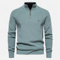 Men's half-zip sweater with raised collar and ribbed trims