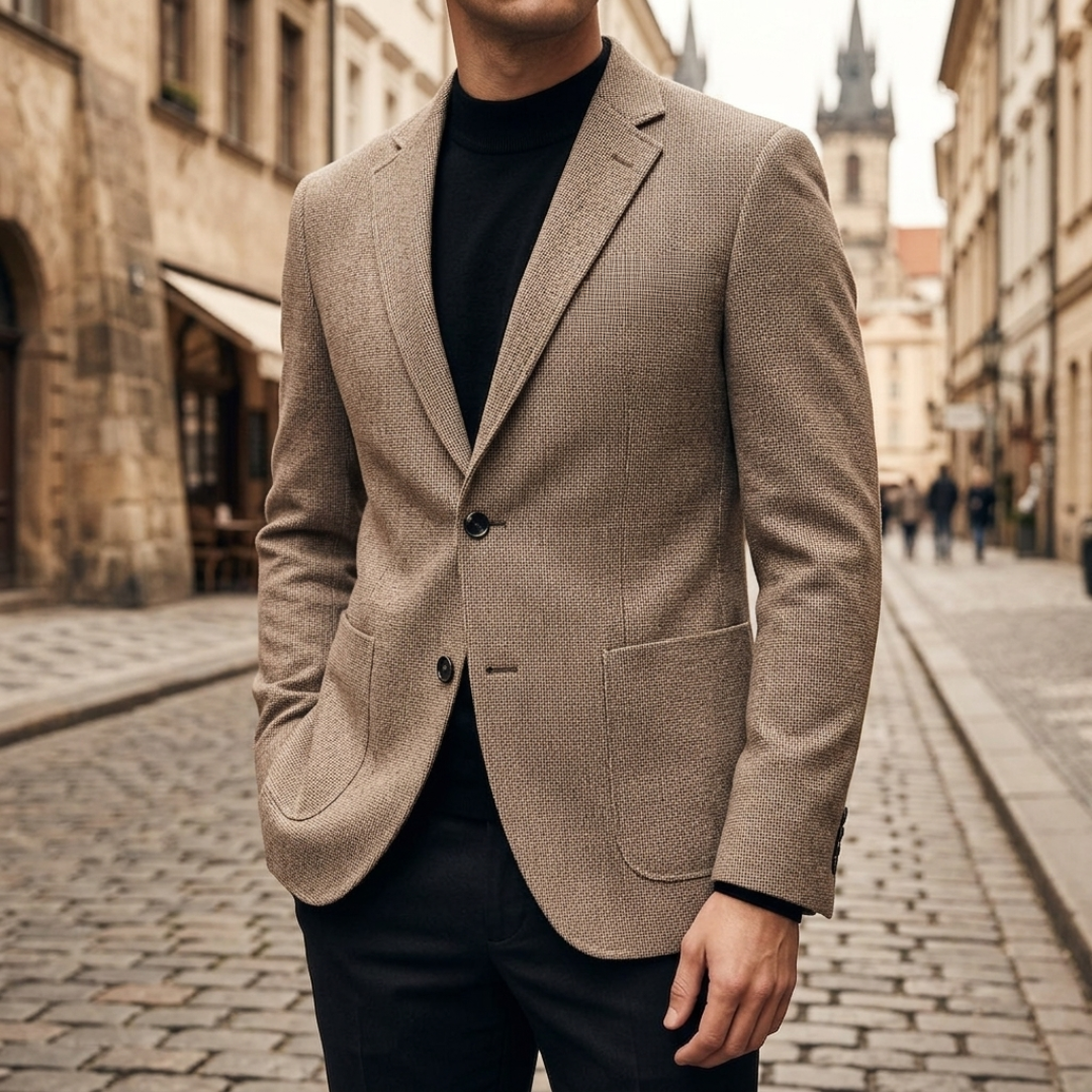 Men's slim textured blazer with notched lapels and two-button front