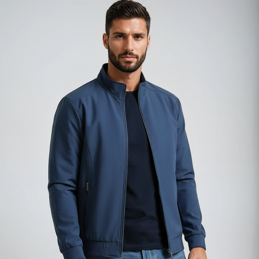 Men's retro stand collar jacket with zip front and patterned lining