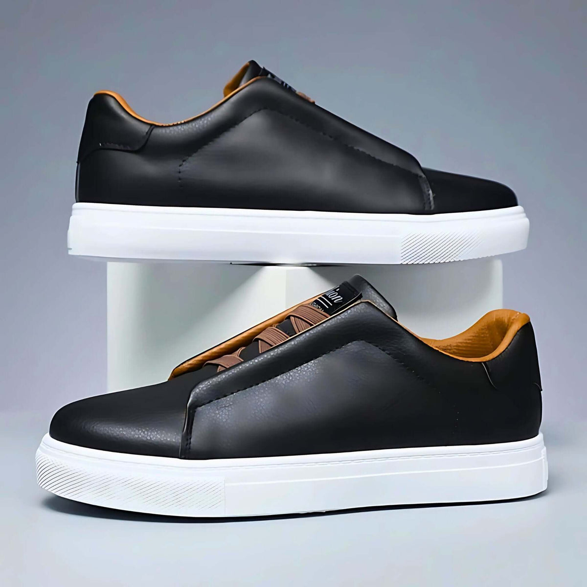 Low-top lace-up sneaker with panelled upper and contrast rubber sole