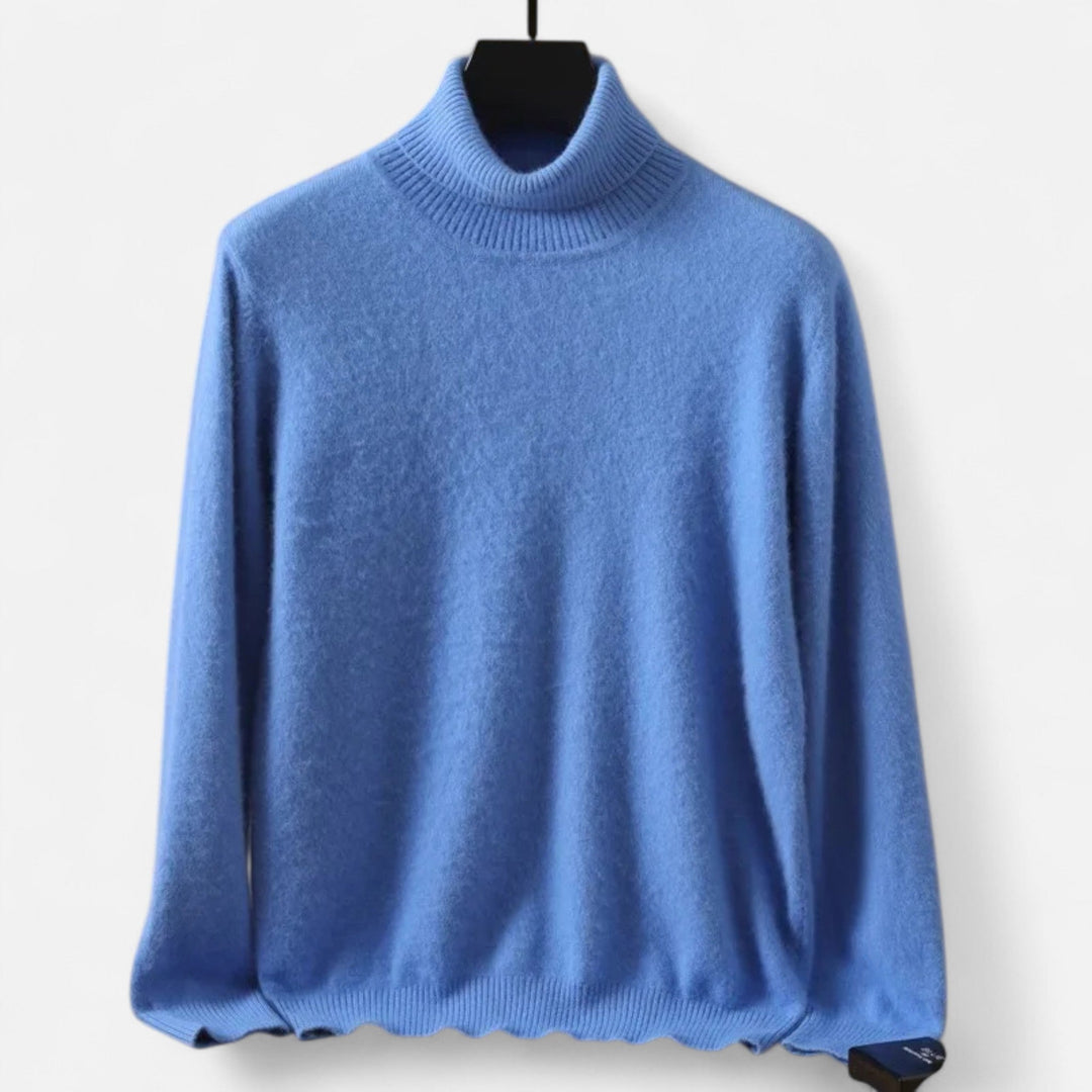 Men's plain long-sleeve turtleneck sweater with ribbed trims