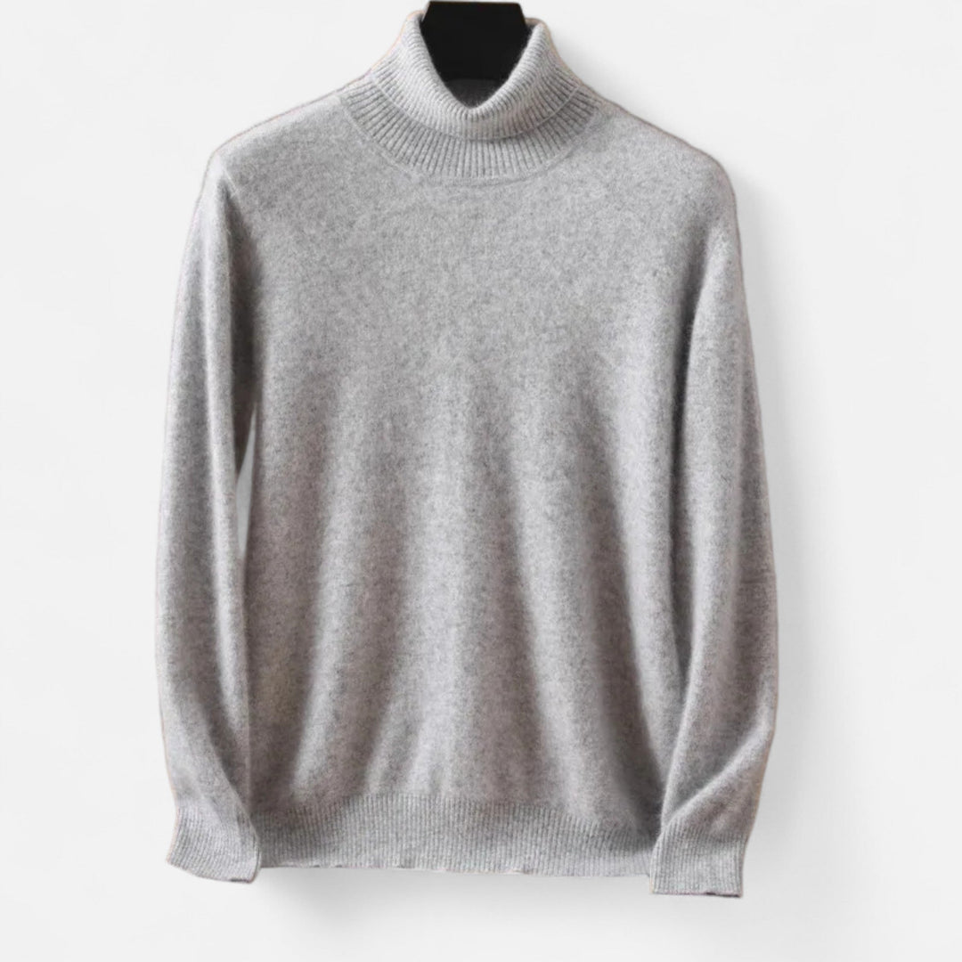 Men's plain long-sleeve turtleneck sweater with ribbed trims