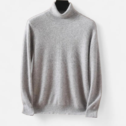 Men's plain long-sleeve turtleneck sweater with ribbed trims