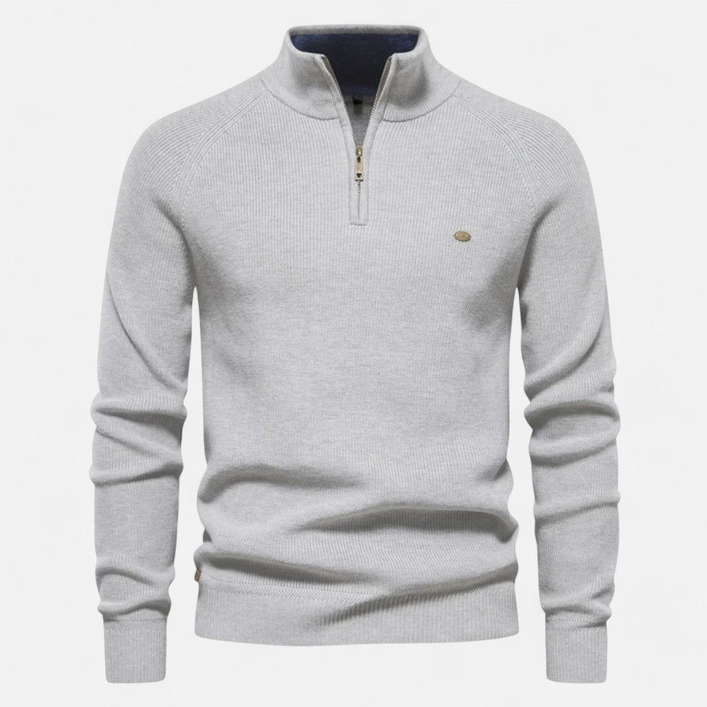 Men's high-neck half-zip sweater with long sleeves