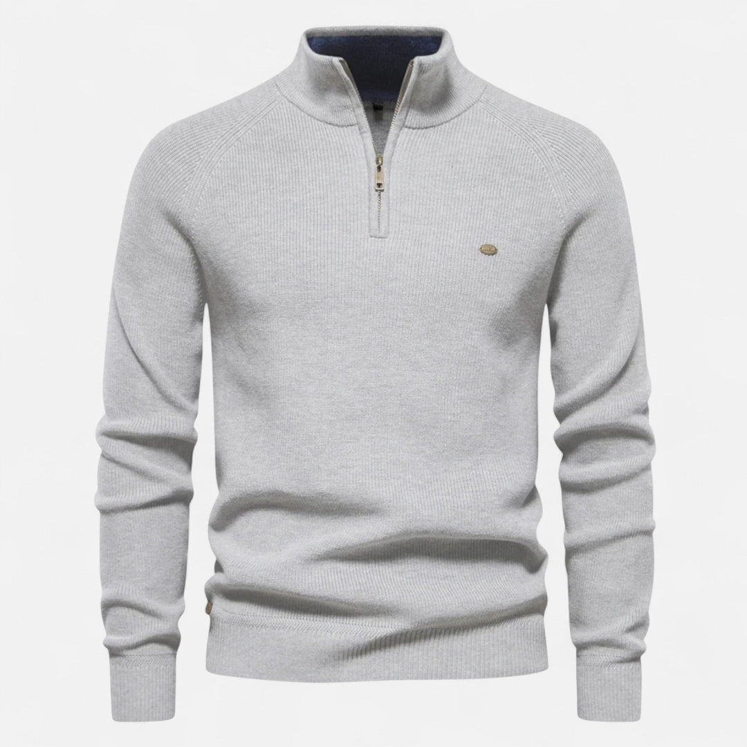 Men's high-neck half-zip sweater with long sleeves