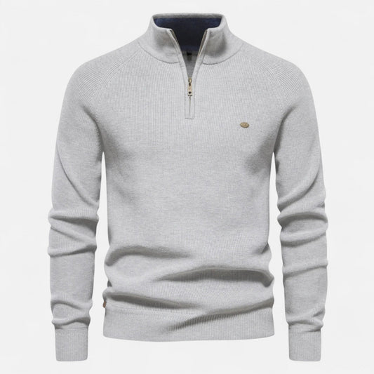 Men's high-neck half-zip sweater with long sleeves