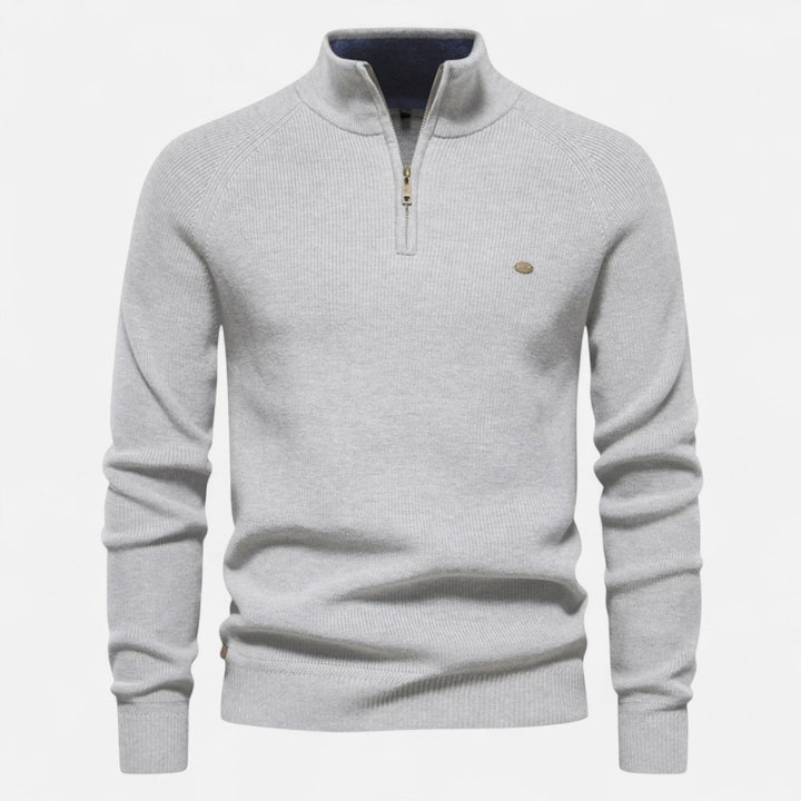 Men's high-neck half-zip sweater with long sleeves