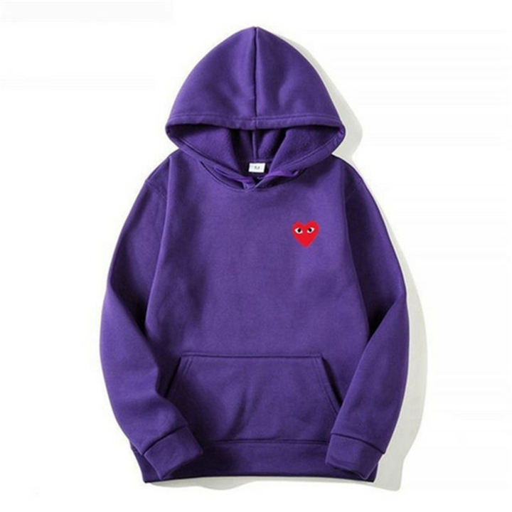 Women's hooded sweatshirt with small heart chest motif and kangaroo pocket