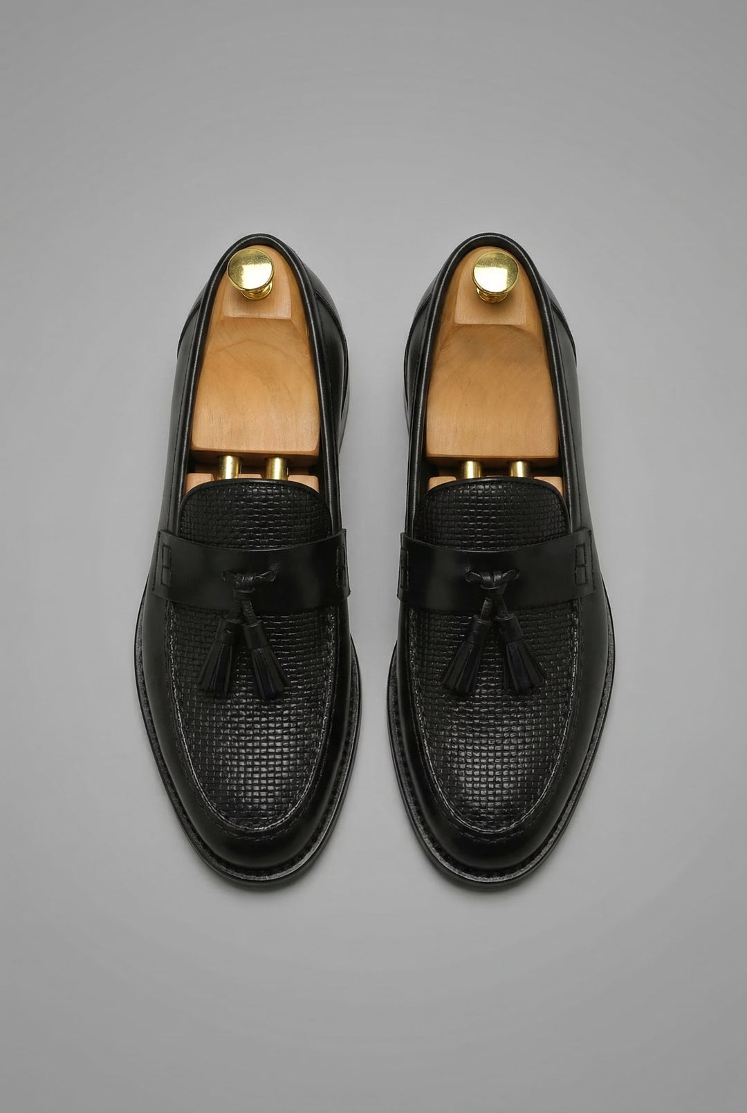Men's woven tassel loafers with moc toe