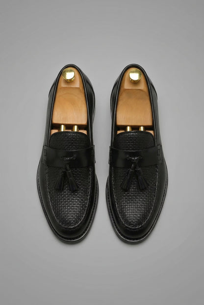 Men's woven tassel loafers with moc toe