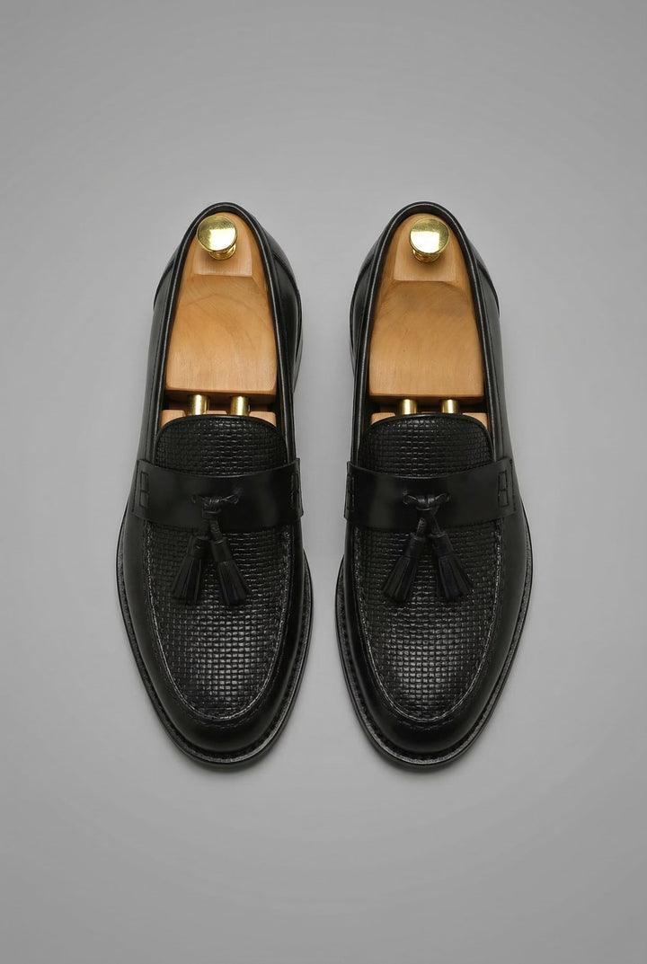 Men's woven tassel loafers with moc toe