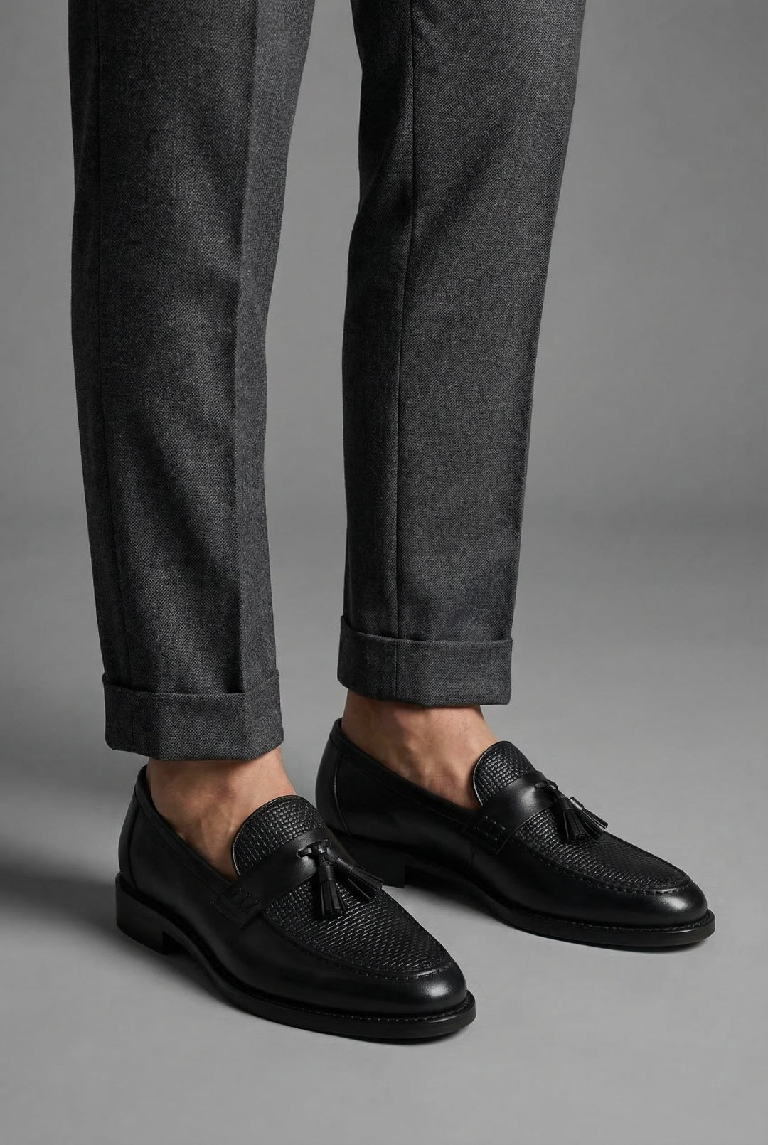 Men's woven tassel loafers with moc toe