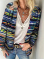 Women's multicolour striped knit cardigan with long sleeves and open front