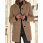Women's high collar button front coat with long sleeves and two pockets