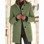 Women's high collar button front coat with long sleeves and two pockets