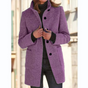 Women's high collar button front coat with long sleeves and two pockets