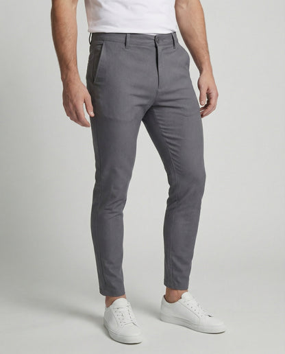 Men's grey slim fit chino trousers, front view
