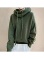 Women's hooded knit sweater with drawstrings and ribbed trims