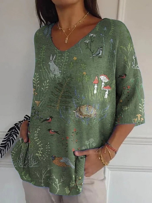 Lyra - Woodland Print Knit Pullover