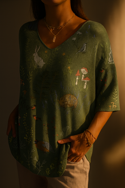 Lyra - Woodland Print Knit Pullover