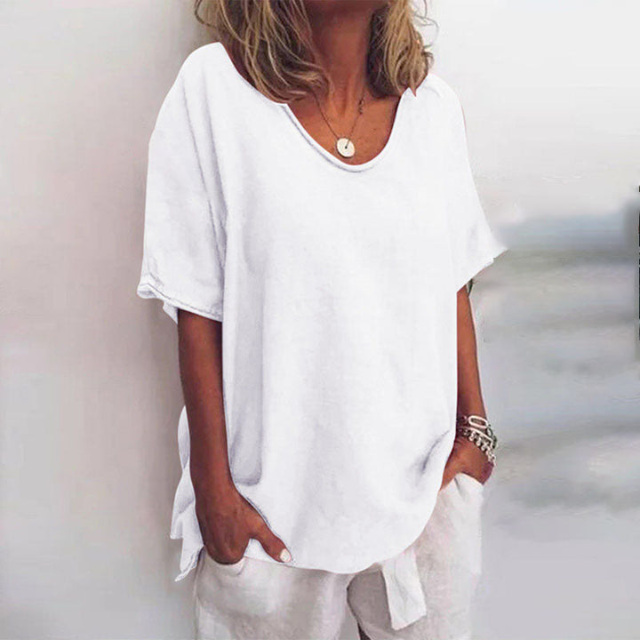 Women's Relaxed Round-Neck T-Shirt — Loose Lightweight Basic Summer Tee