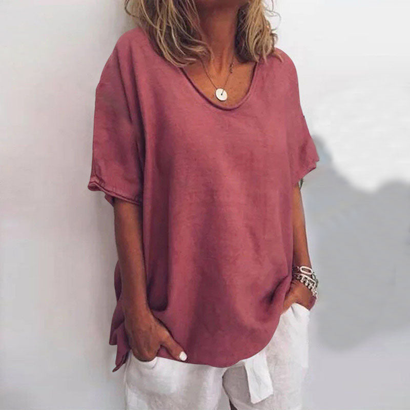 Women's Relaxed Round-Neck T-Shirt — Loose Lightweight Basic Summer Tee