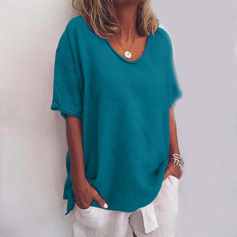 Women's Relaxed Round-Neck T-Shirt — Loose Lightweight Basic Summer Tee