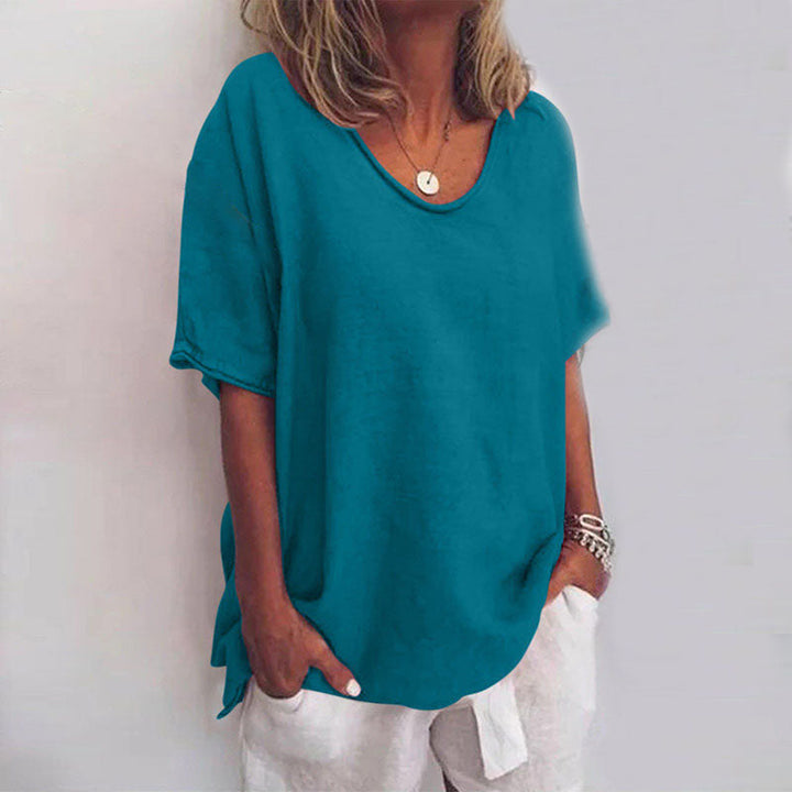 Women's Relaxed Round-Neck T-Shirt — Loose Lightweight Basic Summer Tee