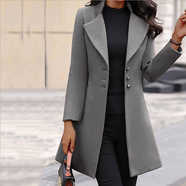 Women's tailored longline coat with notched lapels and button front