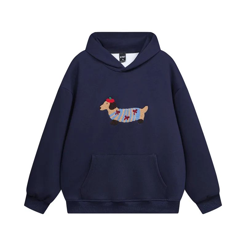 Women's hooded sweatshirt with dog graphic and kangaroo pocket